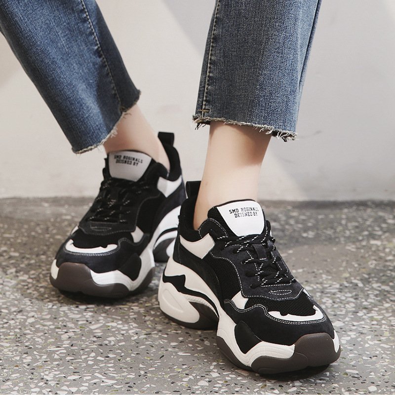 Women's 2021 spring new trendy feet, small thick soles, sports shoes, panda shoes