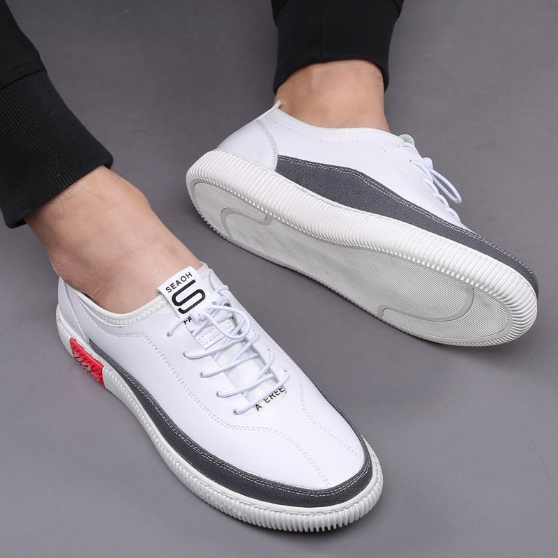 2021 autumn new leather white shoes breathable one-foot casual shoes lazy shoes trendy shoes men's shoes