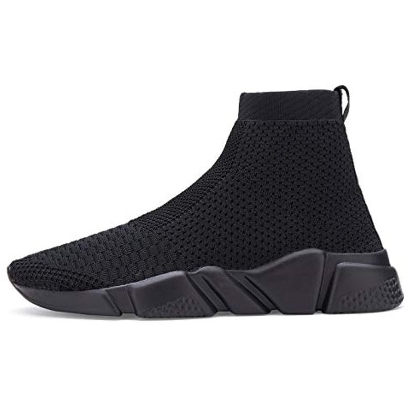 Santiro Men's Running Shoes Breathable Knit Slip On Sneakers Lightweight Athletic Shoes Casual Sports Shoes High Top All Black